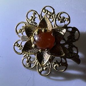 Gold and Red Victorian Filigree Ring